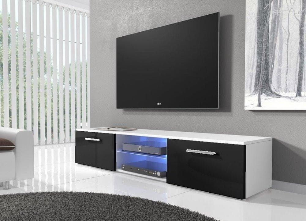 CASARREDO TV stolík RTV 03 s LED biela/čierny lesk